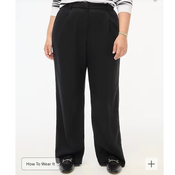 J. Crew Factory Wide Leg pleated twill trouser pant 20T 100% Tencel Black NWT - Picture 1 of 10